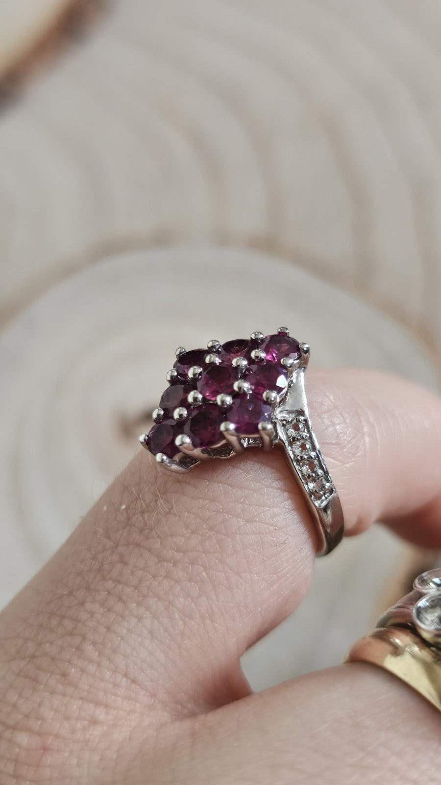 TGGC 925 Sterling Silver Rhodolite Garnet & Zircon Cluster Ring Size L 1/2