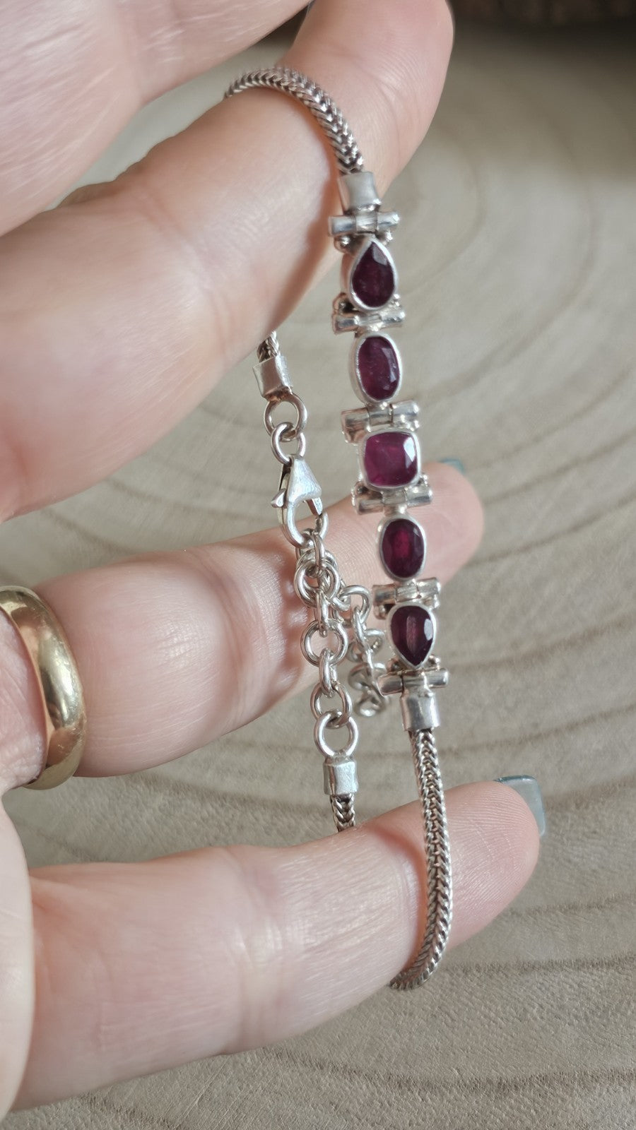 925 Sterling Silver Ruby Bracelet Adjustable 18–23cm 9.80g