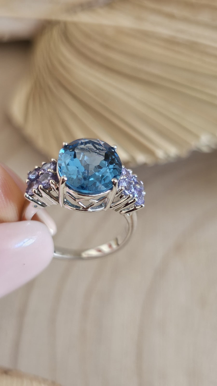Sterling Silver Swiss Blue Topaz Tanzanite Cluster Ring Size N 4.64g