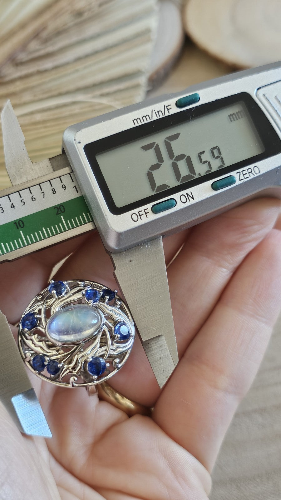 Shipton & Co 925 Silver Moonstone Kyanite Arts & Crafts Ring Size N 1/2