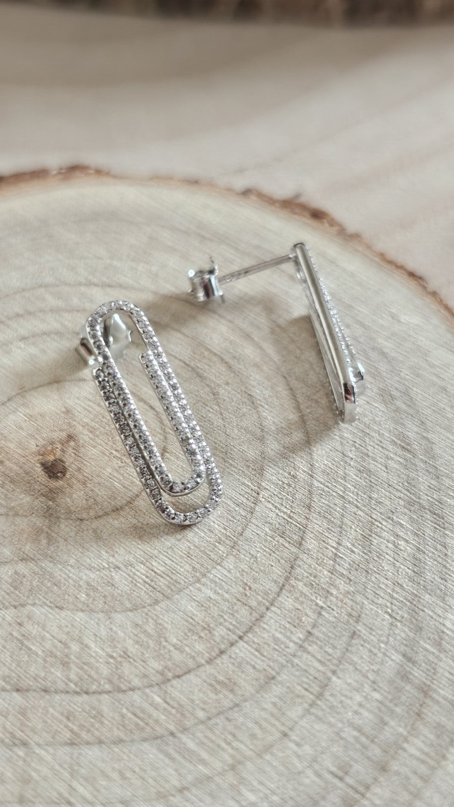 925 Sterling Silver CZ Paperclip Stud Earrings Sparkling Link Design