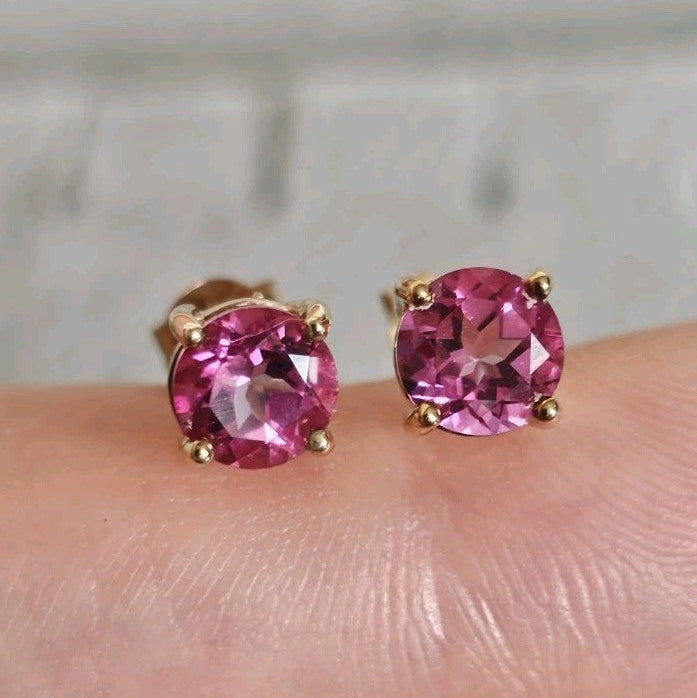 9ct Yellow Gold Pink Sapphire Stud Earrings – Hallmarked , 1.90 grams