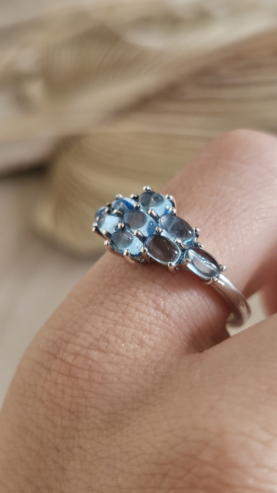 TGGC 925 Sterling Silver Blue Topaz Cabochon Cluster Ring Size R 1/2