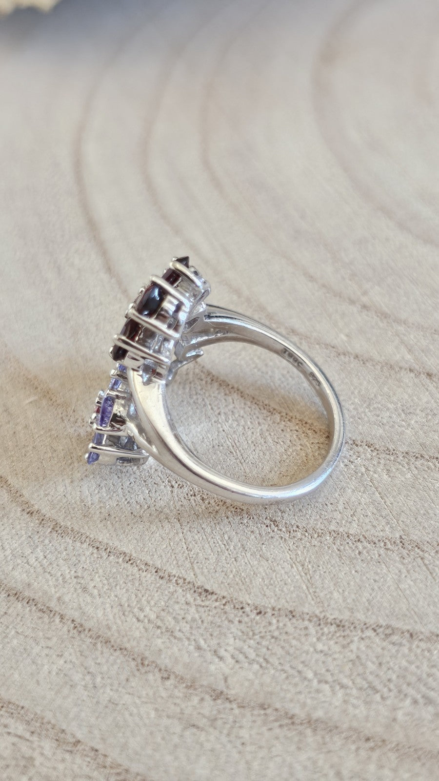 925 Sterling Silver TGGC Multigemstone Floral Ring Size O 5.31g
