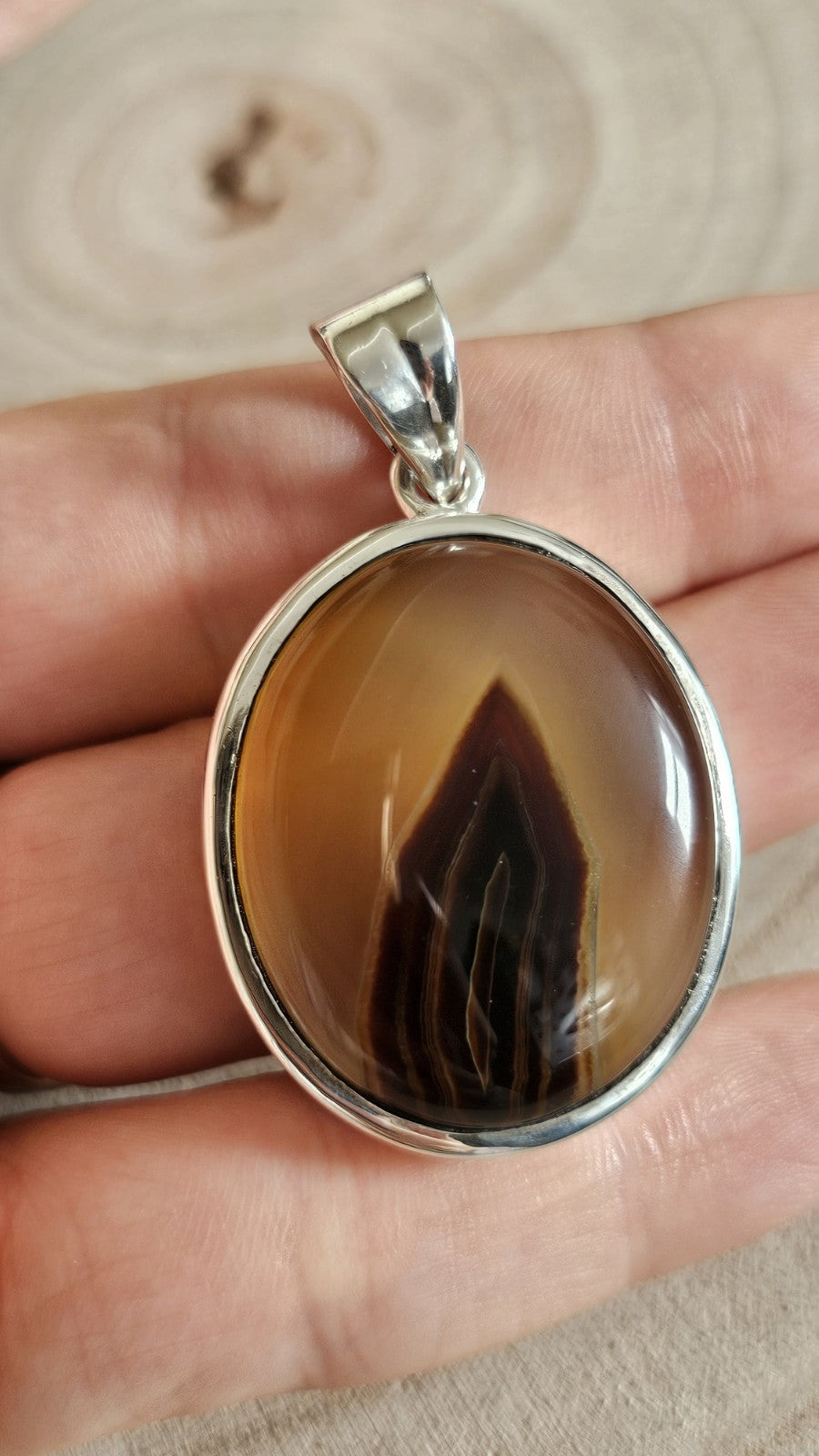 925 Sterling Silver Montana Banded Agate Large Oval Statement Pendant 22.41g