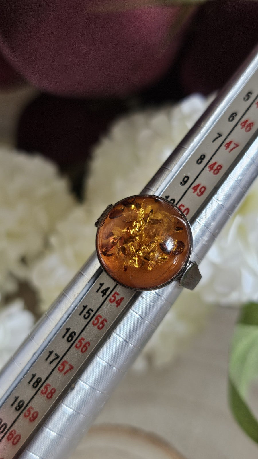 Vintage 925 Sterling Silver Amber Ring Size L 1/2 Honey Cognac 3.31g