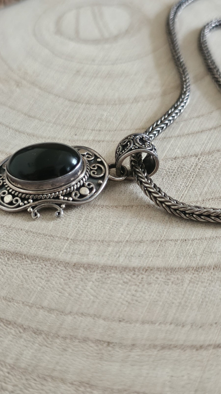 BA SUARTI 925 Sterling Silver Black Onyx Pendant Necklace 35.6g , 16-18 inches 