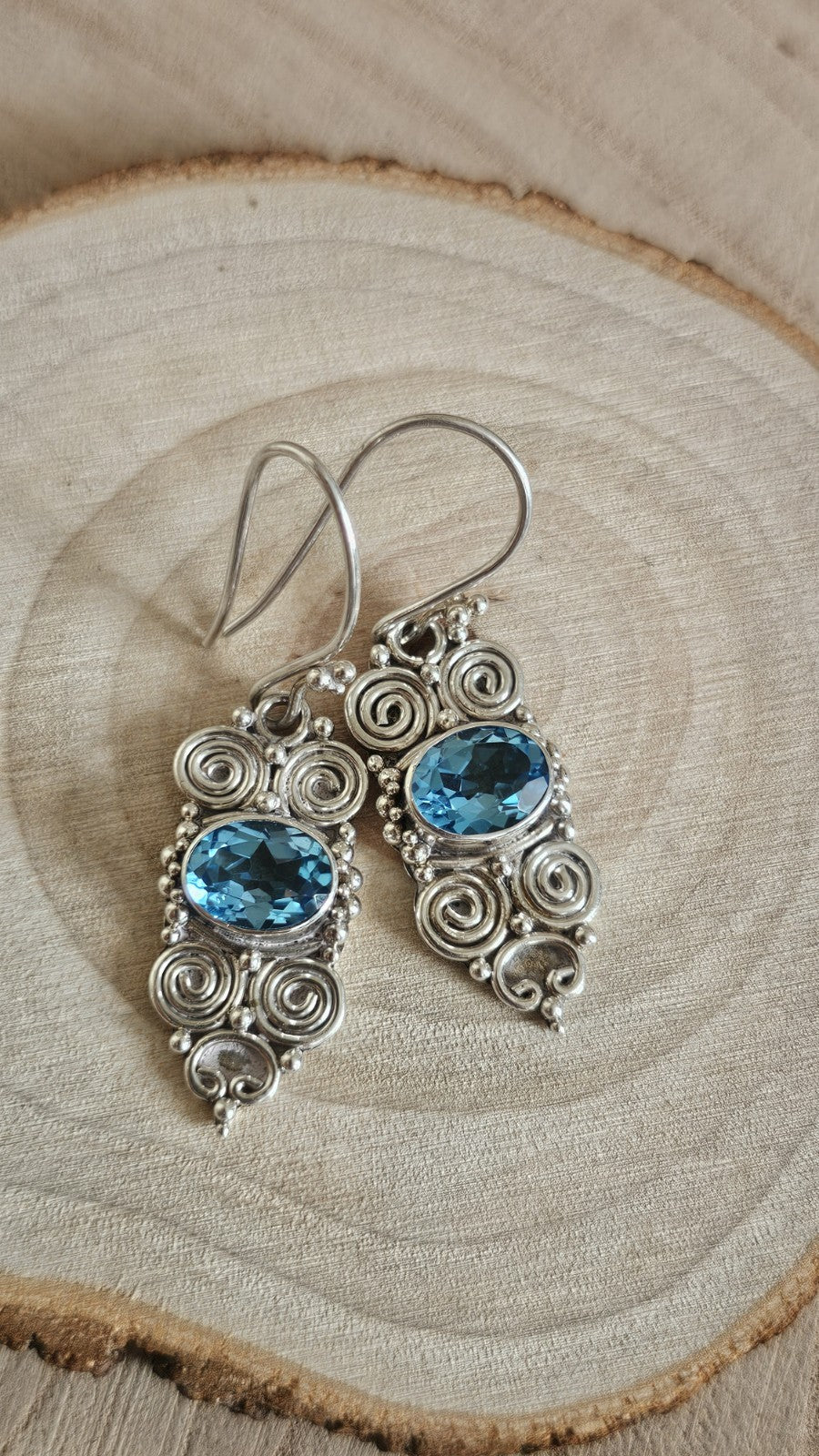 BA SUARTI 925 Sterling Silver Blue Topaz Drop Earrings 8.37g