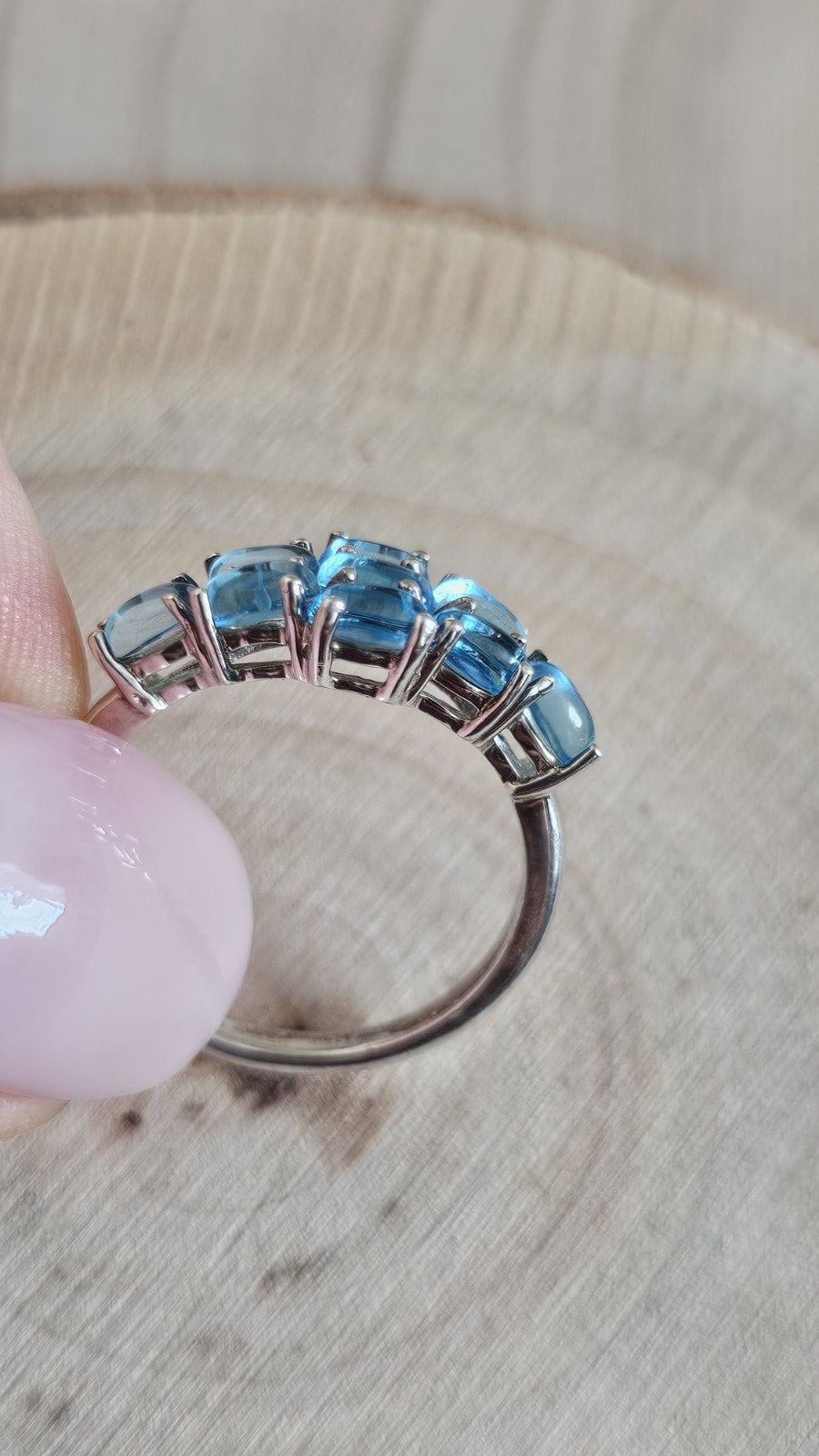 TGGC 925 Sterling Silver Blue Topaz Cabochon Cluster Ring Size R 1/2
