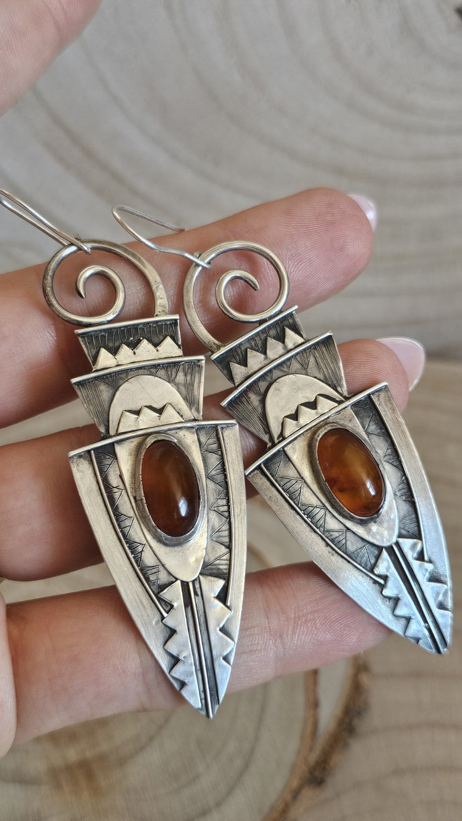 Vintage 1993 925 Sterling Silver Amber Drop Earrings Hallmarked 14g