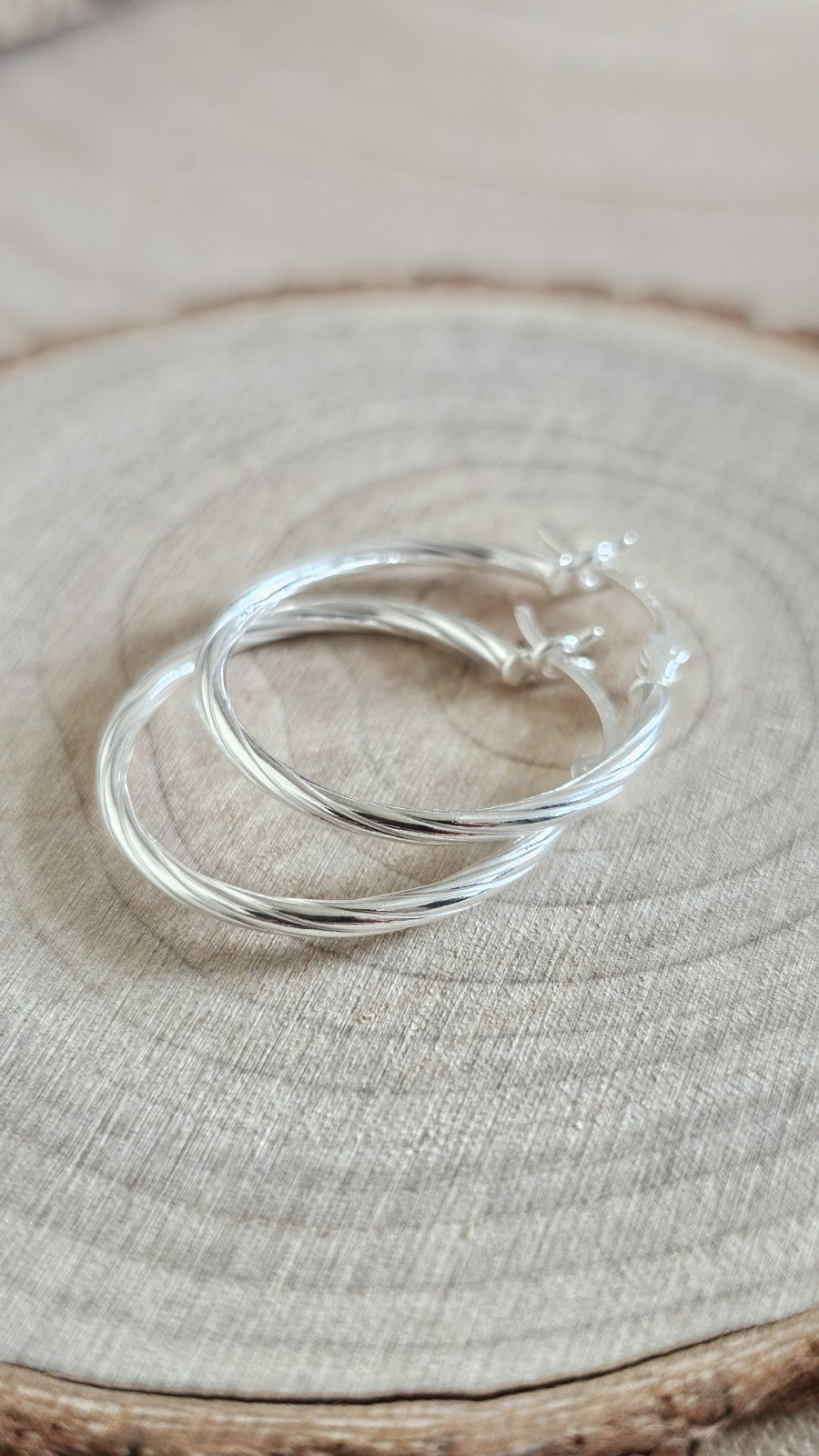 925 Sterling Silver Twisted Hoop Earrings 27.5mm Medium Hoops Stamped 925
