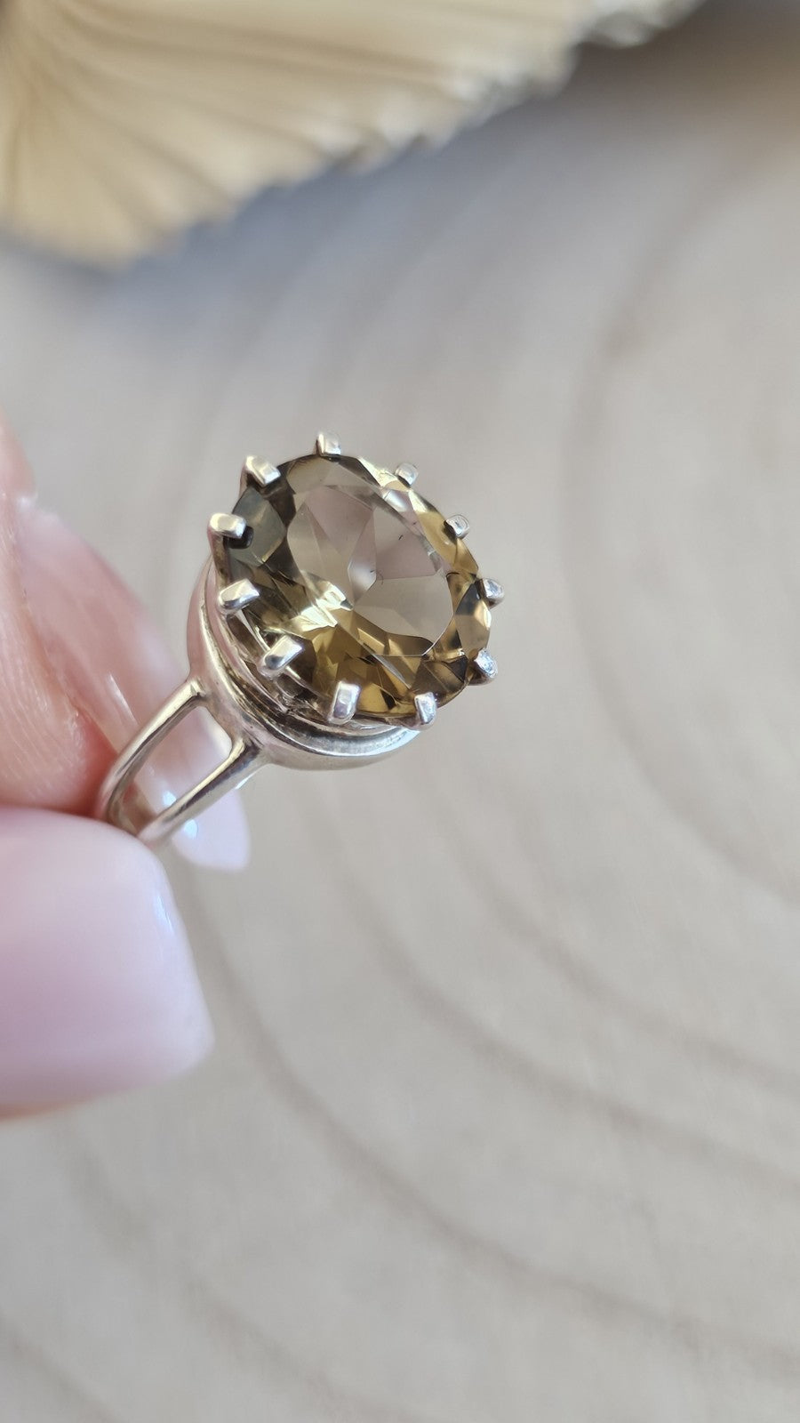 925 Sterling Silver Smoky Quartz Oval Solitaire Ring Size M 1/2 Hallmarked