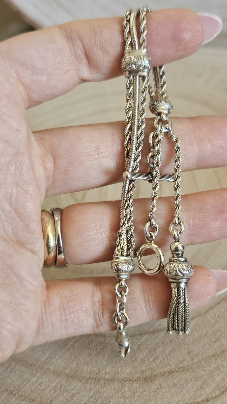Antique Victorian 900 Silver Albertina Watch Chain Bracelet Tassel 17.88g