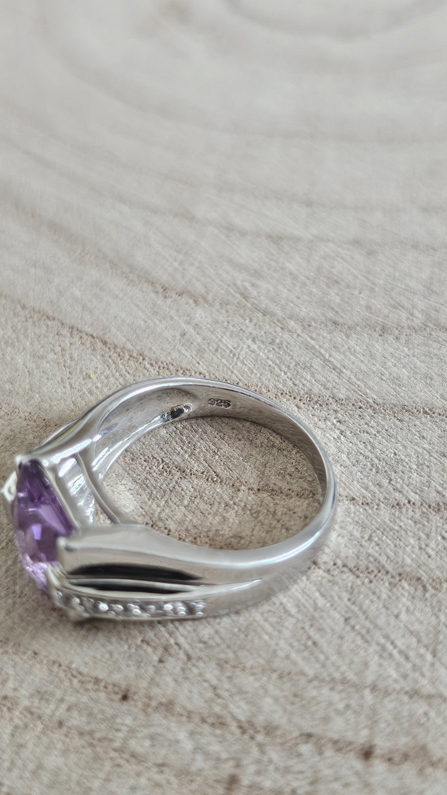 925 Sterling Silver Amethyst & Cubic Zirconia Ring – Size N 1/2 – 4.55g