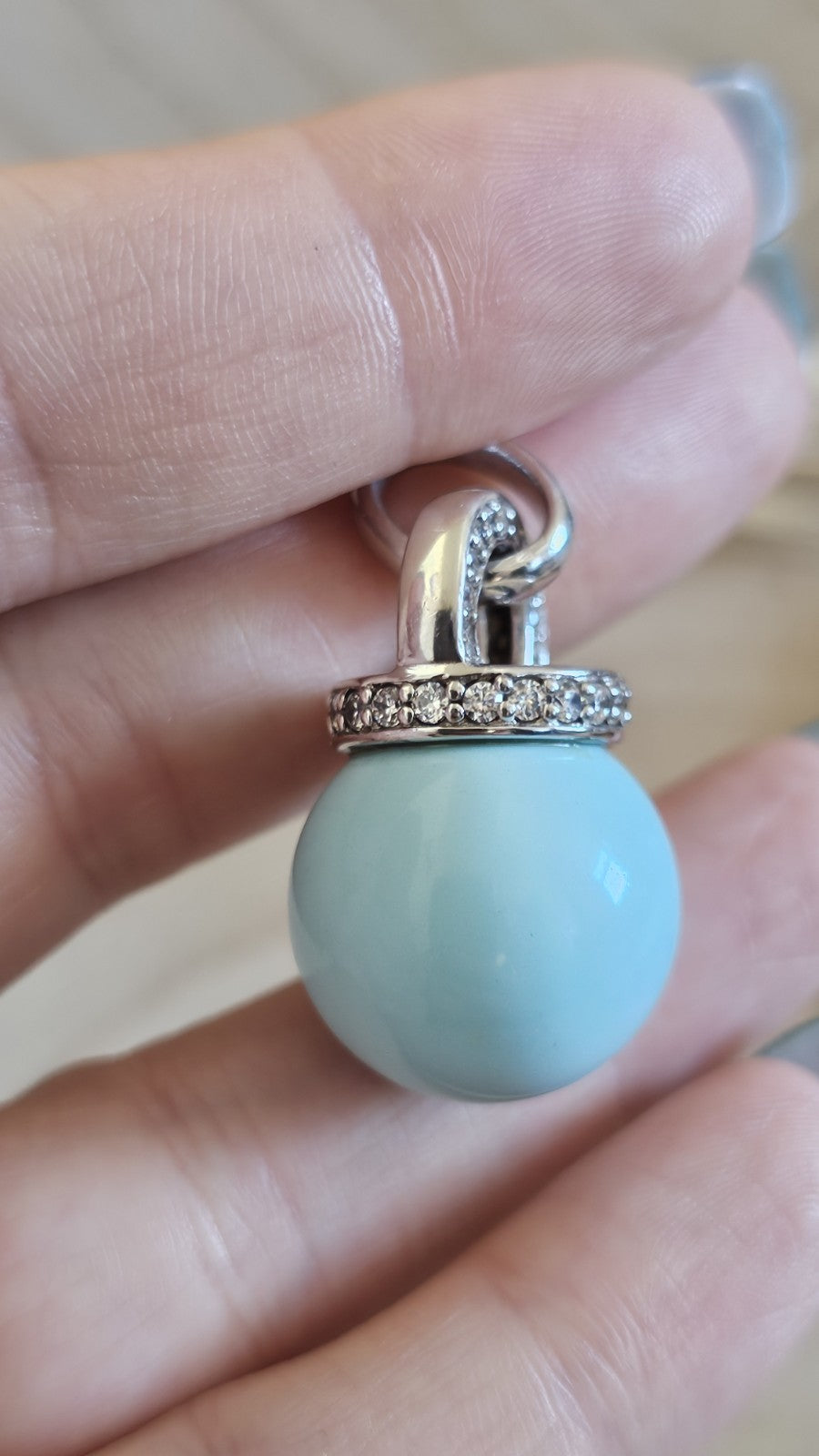 TI SENTO Milano 925 Sterling Silver Aqua Blue Ball Pendant CZ Signed