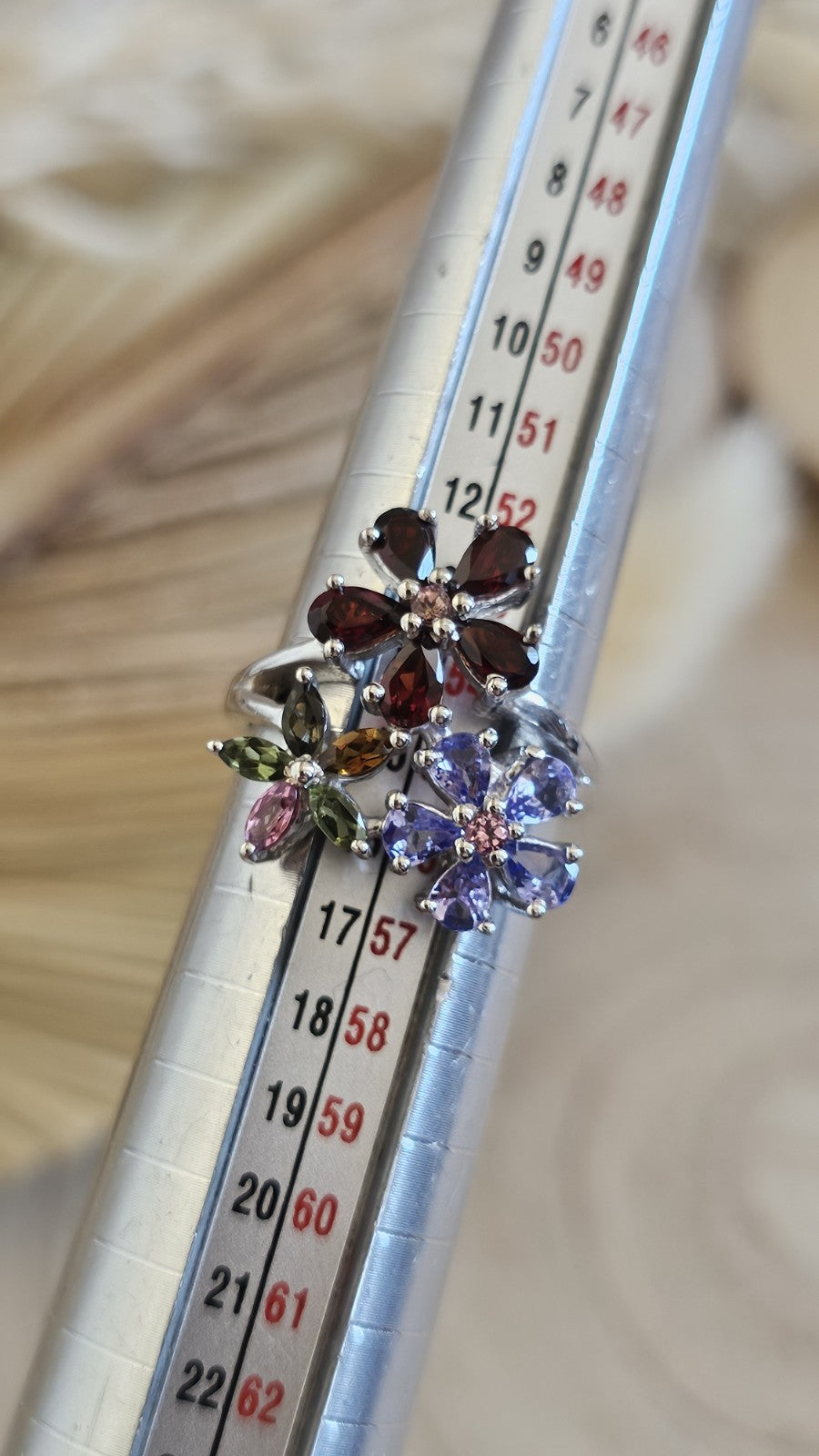 925 Sterling Silver TGGC Multigemstone Floral Ring Size O 5.31g