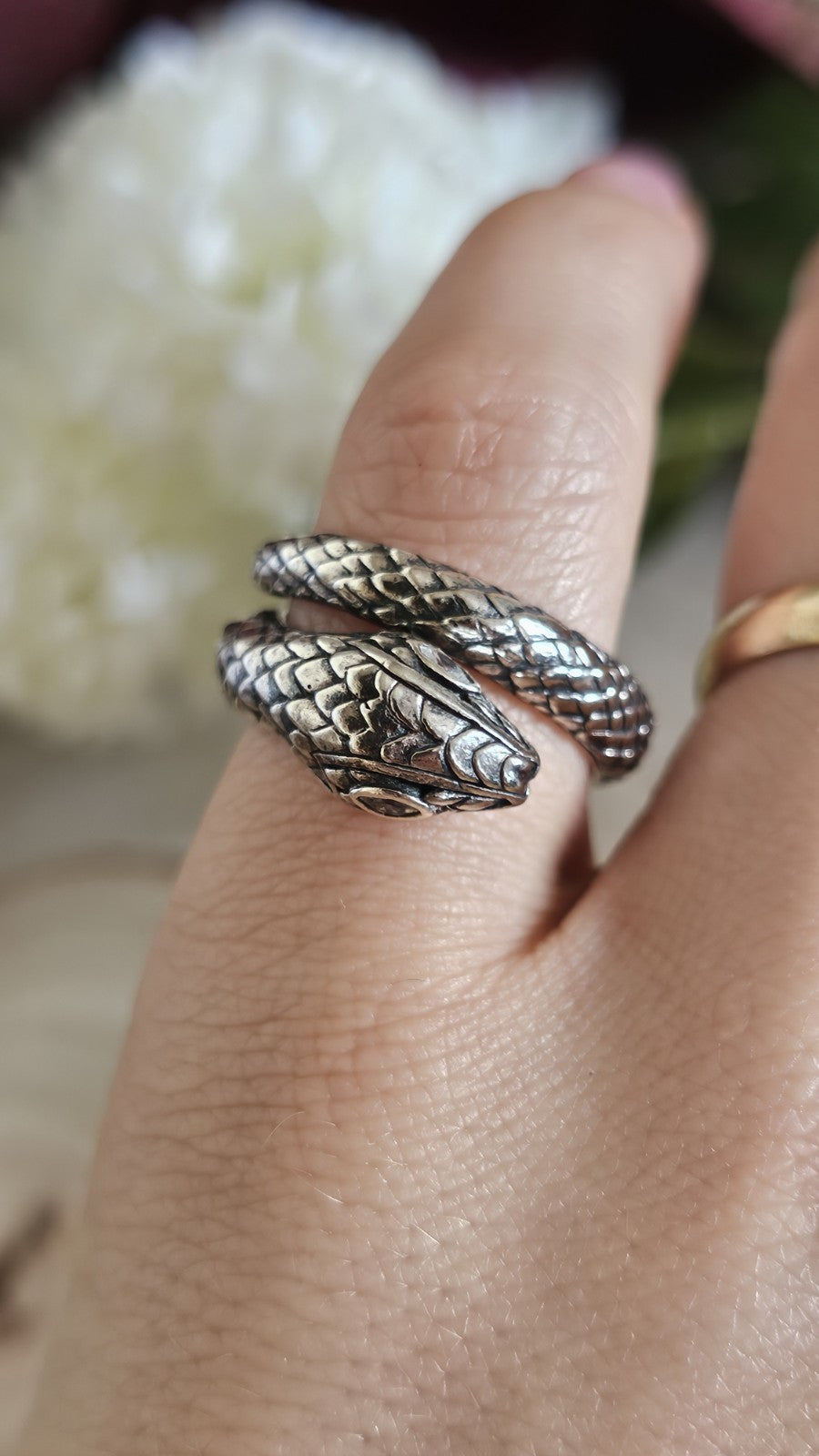 Thomas Sabo 925 Sterling Silver Snake Ring Clear Stone Eyes Size P 1/2 9.19