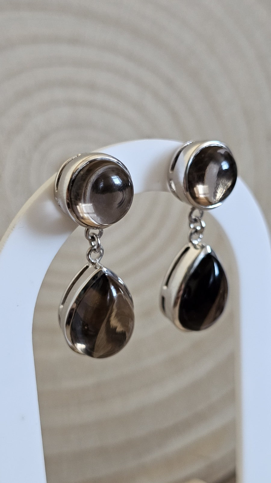 925 Sterling Silver Smokey Quartz Drop Earrings Hallmarked 17.84g 40mm