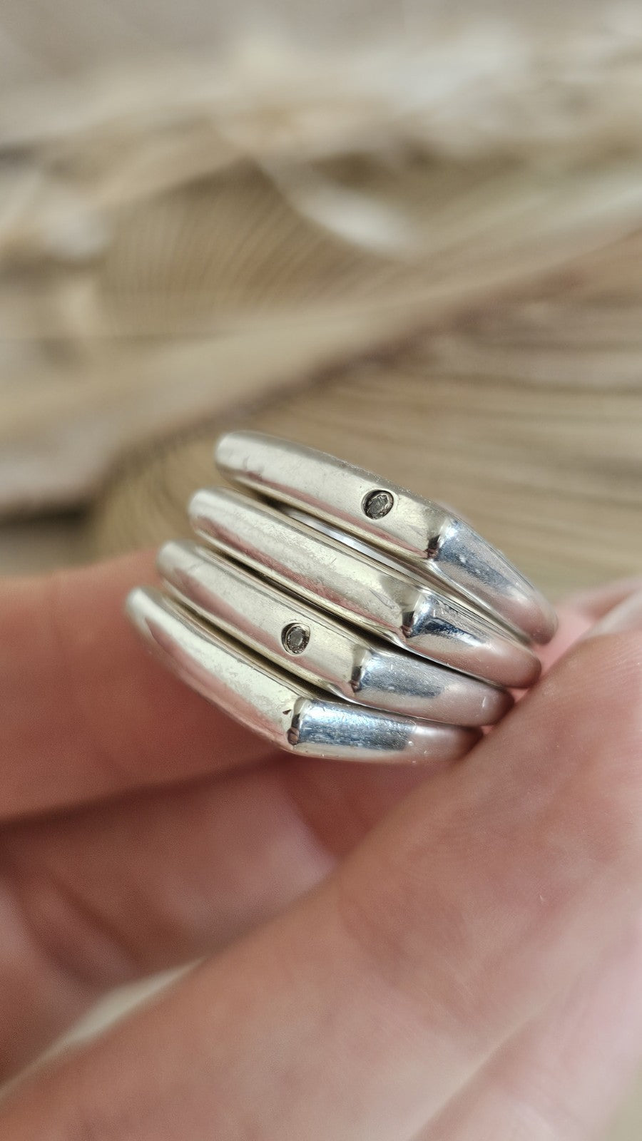 925 Sterling Silver 4 Band Articulated Statement Ring  Size M 1/2 22.11g