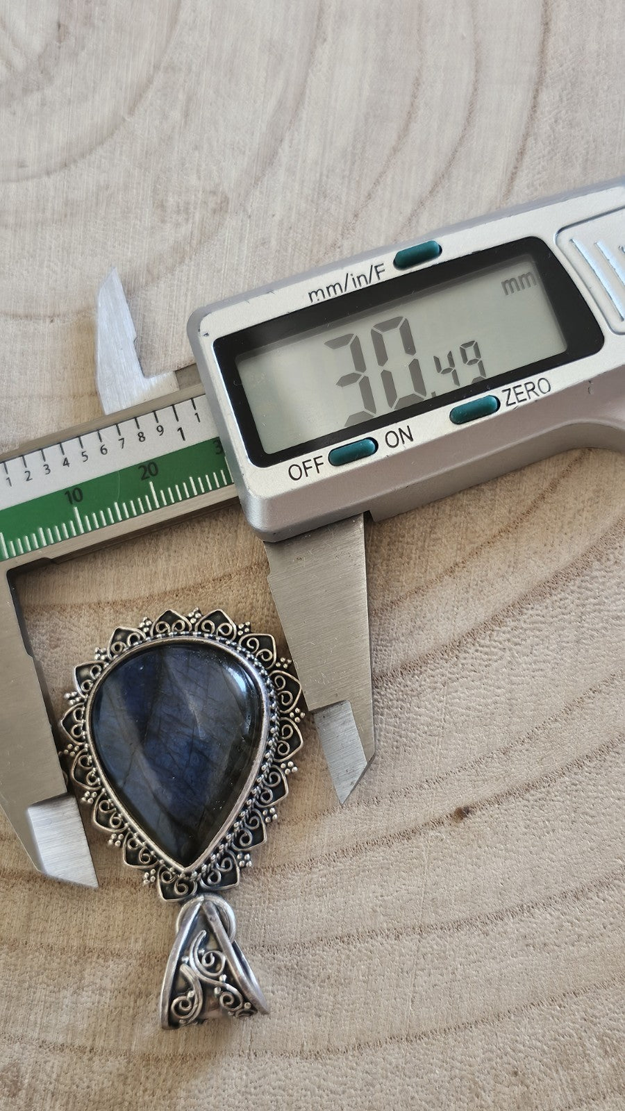 925 Sterling Silver Large Natural Labradorite Pendant Blue Flash 16.31g
