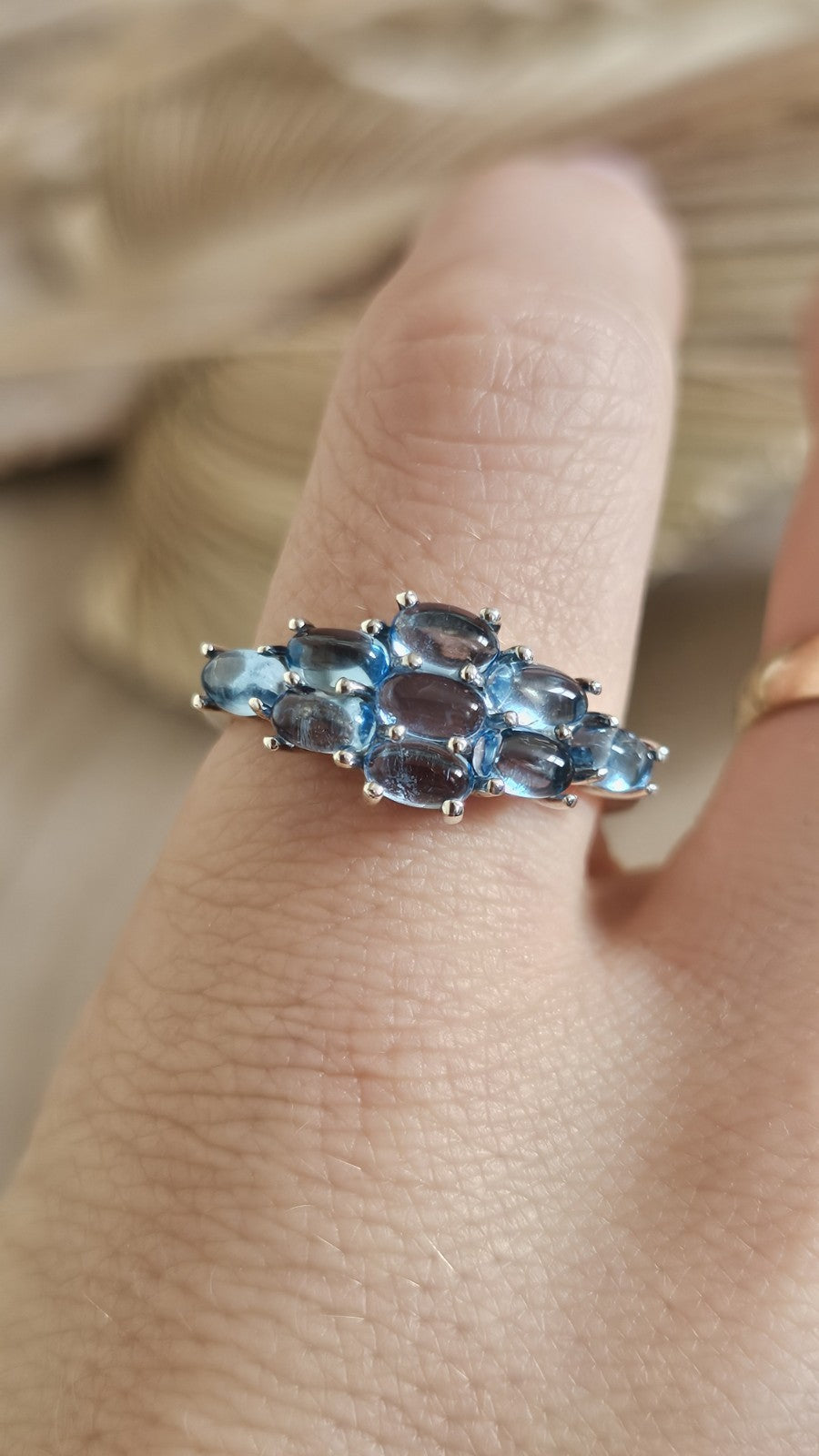 TGGC 925 Sterling Silver Blue Topaz Cabochon Cluster Ring Size R 1/2
