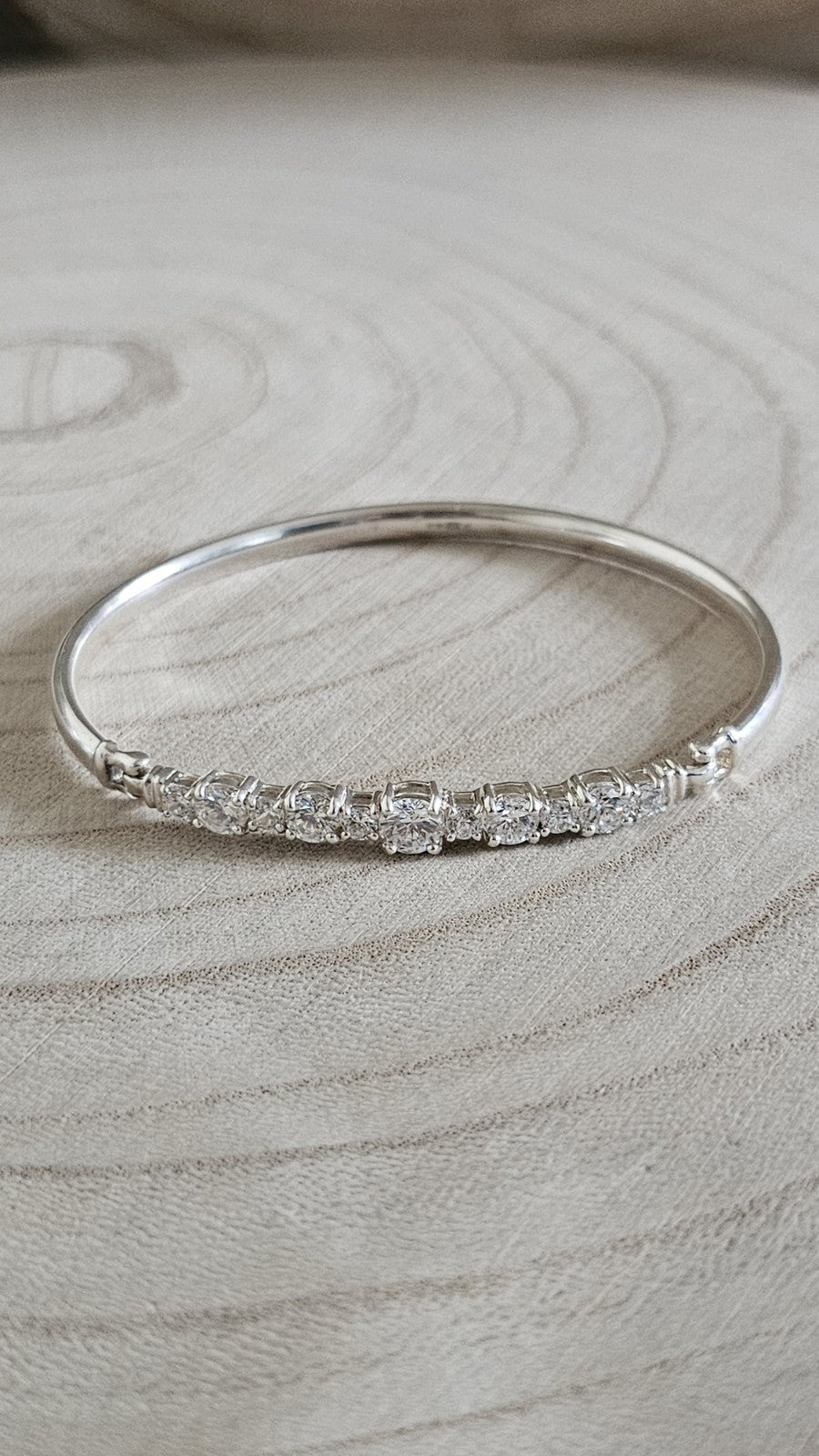 925 Sterling Silver CZ Tennis Style Hinged Bangle Bracelet 7" Fully Hallmarked