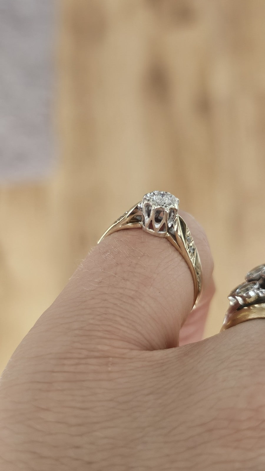 Vintage 9ct Yellow Gold 0.15ct Natural Diamond Illusion Set Ring Size Q 