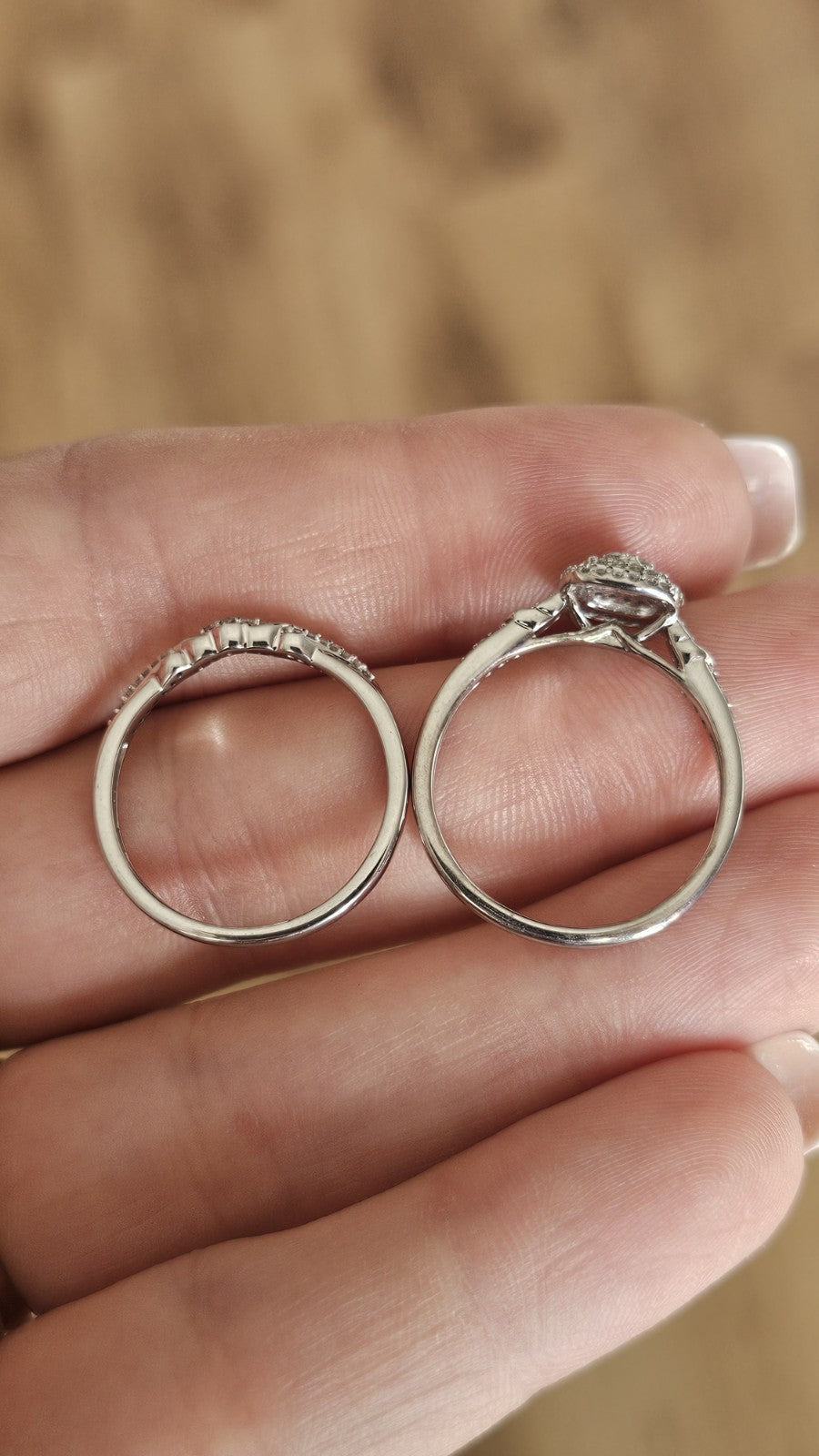 💍 9ct White Gold Natural Diamond Bridal Ring Set – Size S 💎