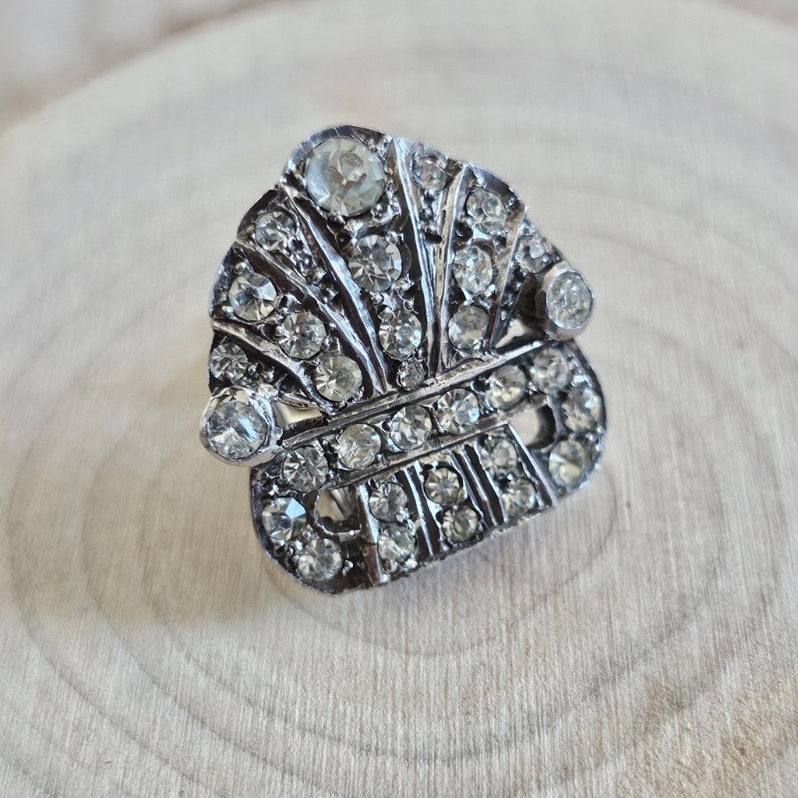 Antique Art Deco Sterling Silver Paste Rhinestone Dress Clip England c1930s