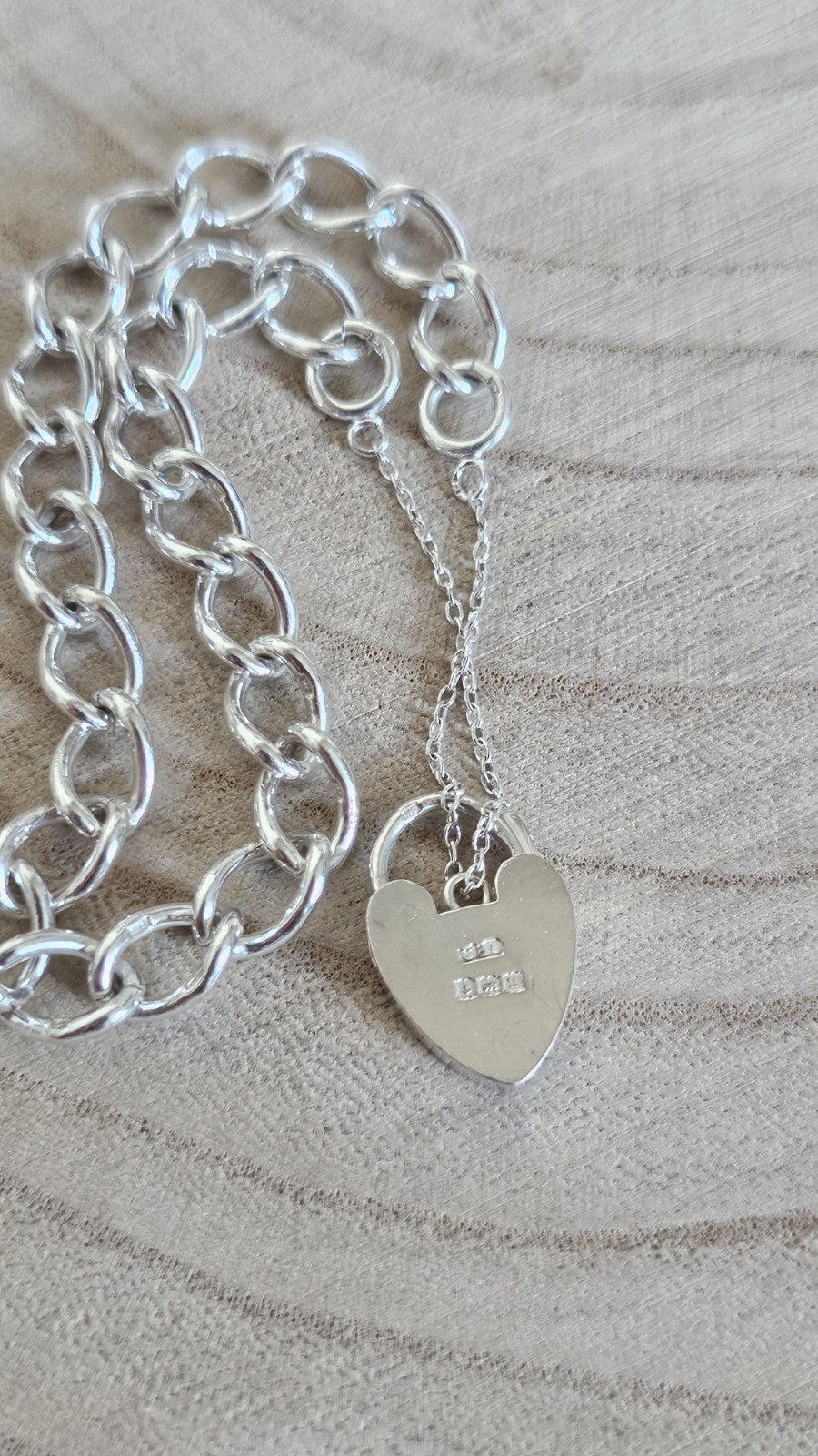 Vintage 1969 Sterling Silver Curb Bracelet Heart Padlock Hallmarked 14.38g