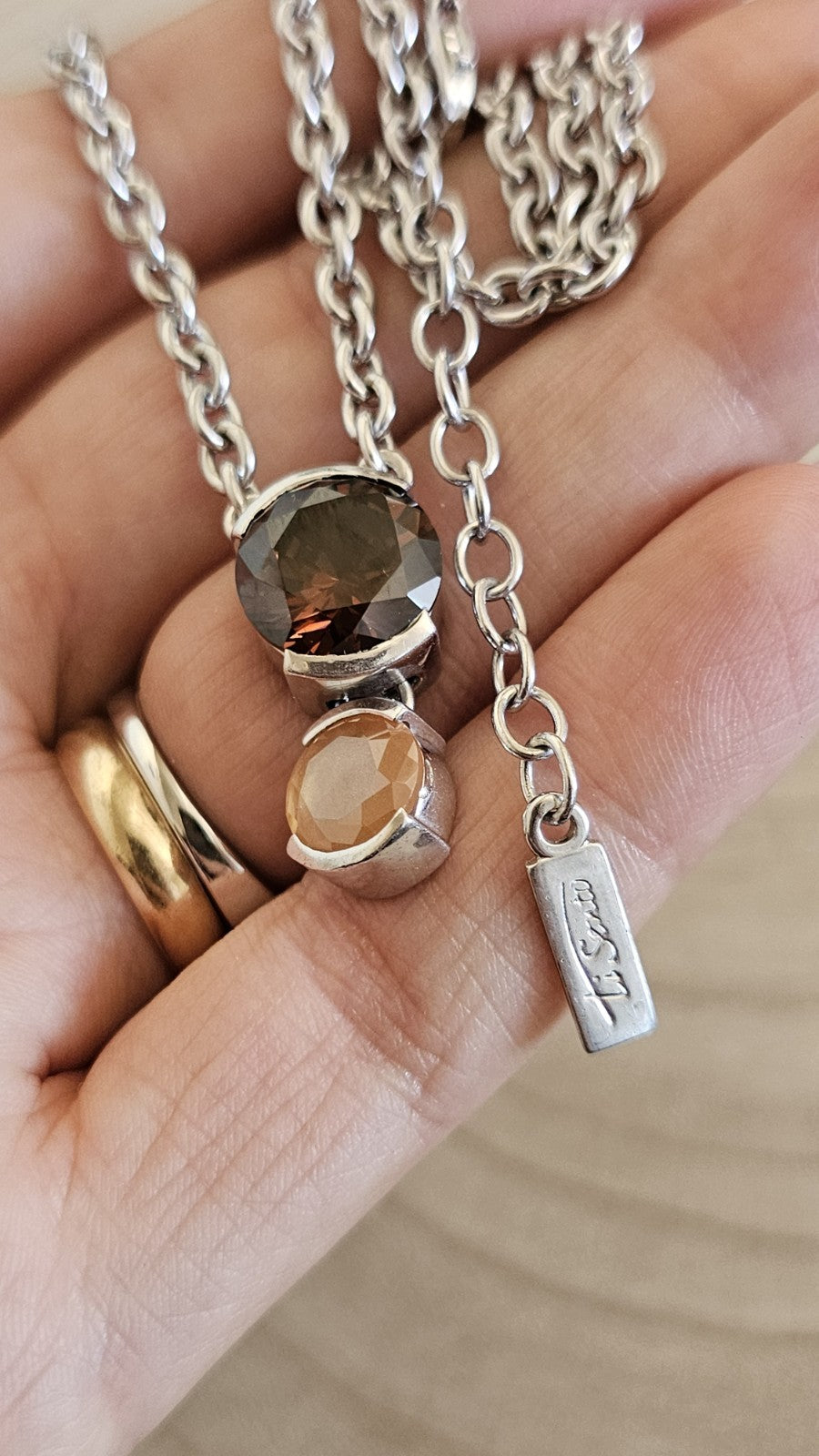 TI SENTO 925 Sterling Silver Brown & Peach Stone Pendant Necklace 16-18"