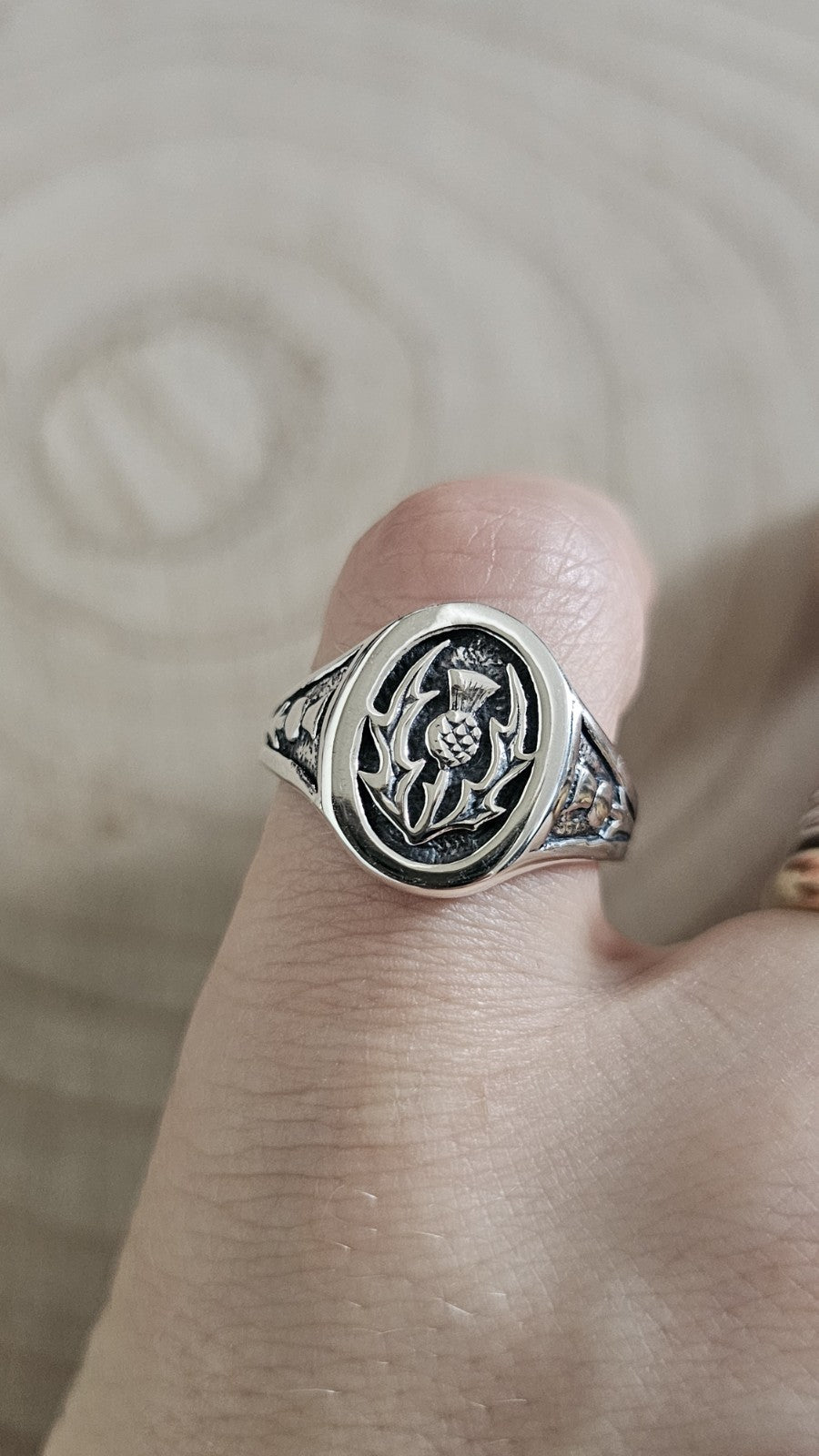 925 Sterling Silver Scottish Thistle Signet Ring – Size T – Hallmarked 8.60g