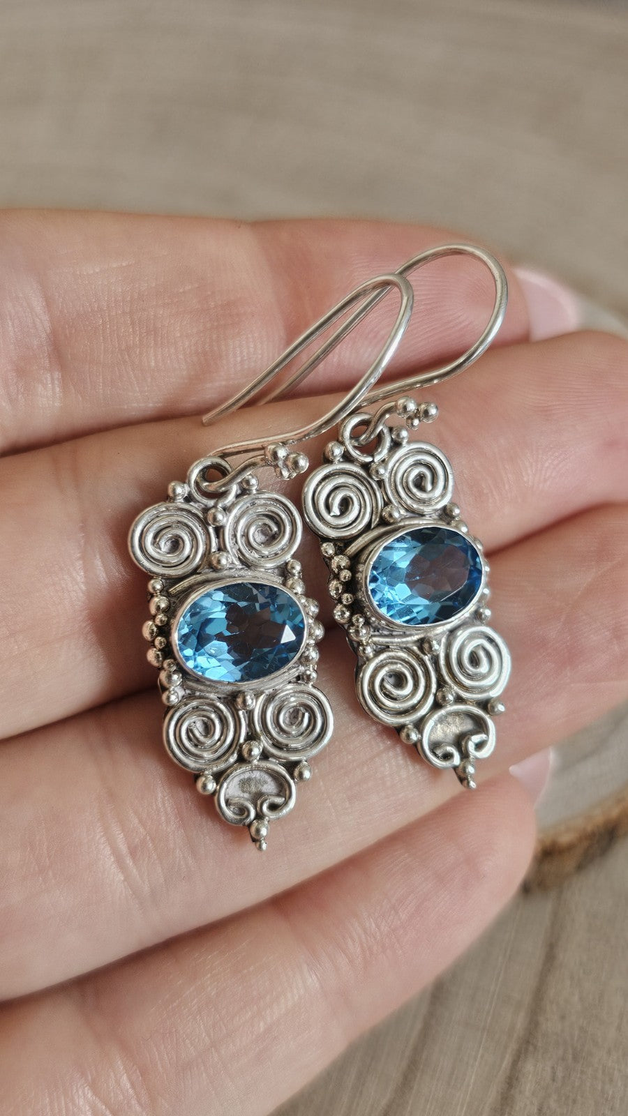 BA SUARTI 925 Sterling Silver Blue Topaz Drop Earrings 8.37g