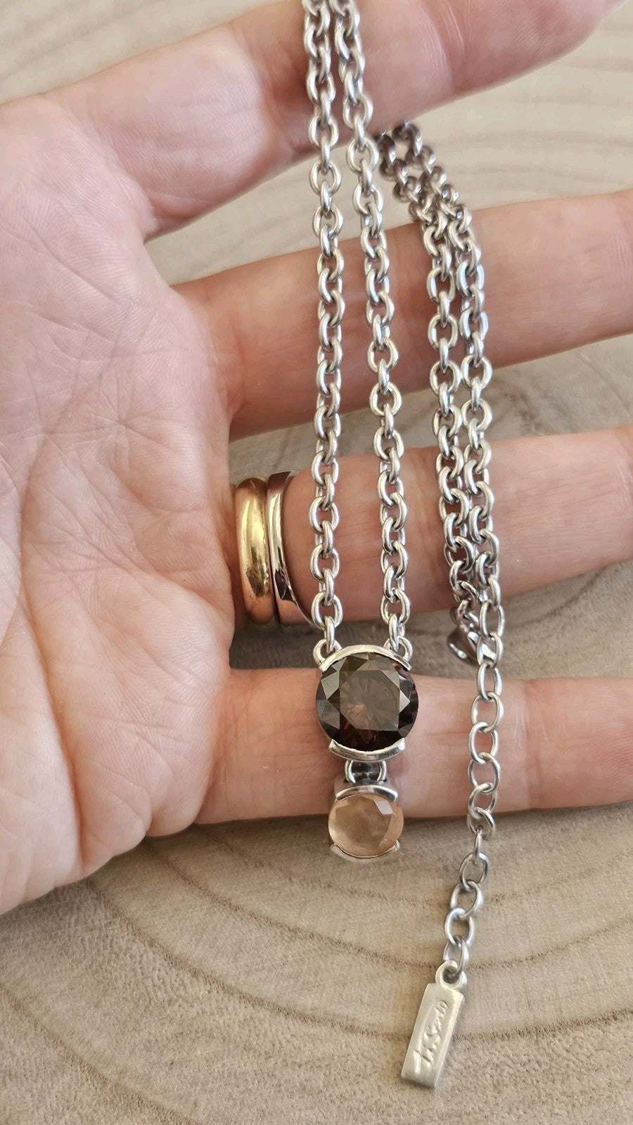 TI SENTO 925 Sterling Silver Brown & Peach Stone Pendant Necklace 16-18"