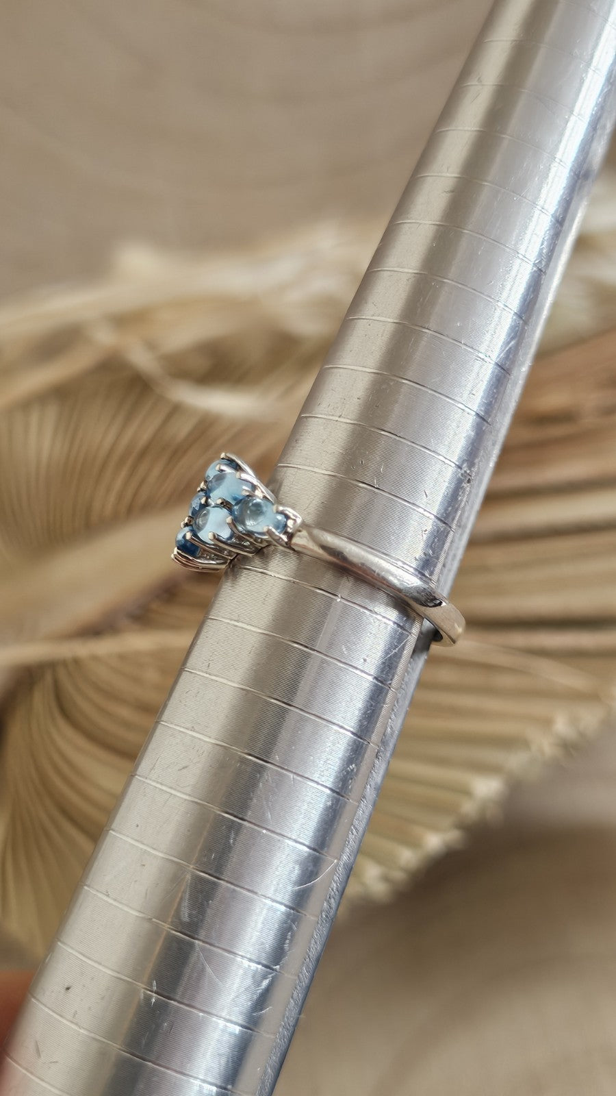 TGGC 925 Sterling Silver Blue Topaz Cabochon Cluster Ring Size R 1/2