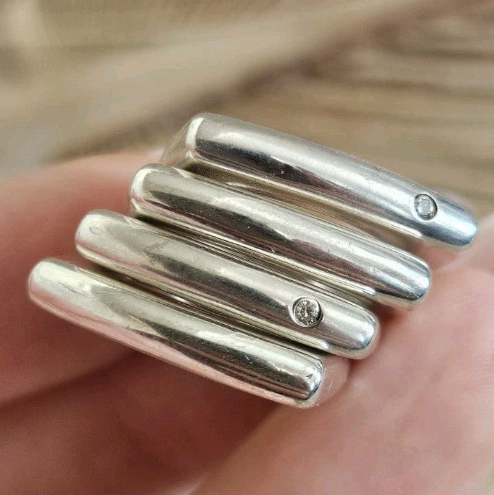 925 Sterling Silver 4 Band Articulated Statement Ring  Size M 1/2 22.11g