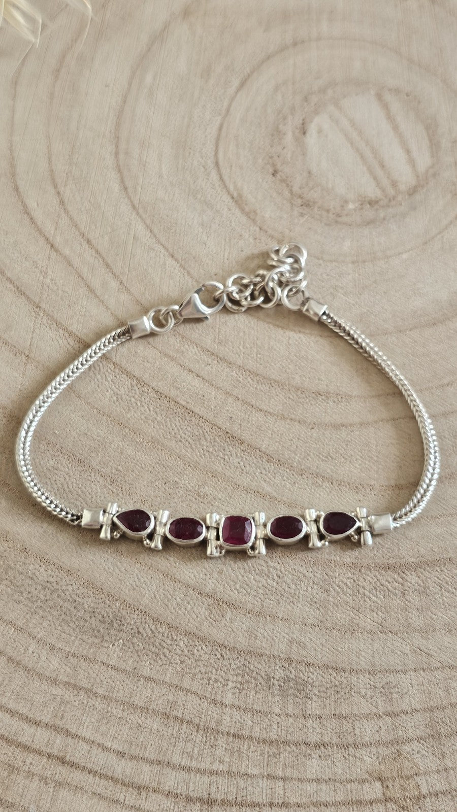 925 Sterling Silver Ruby Bracelet Adjustable 18–23cm 9.80g