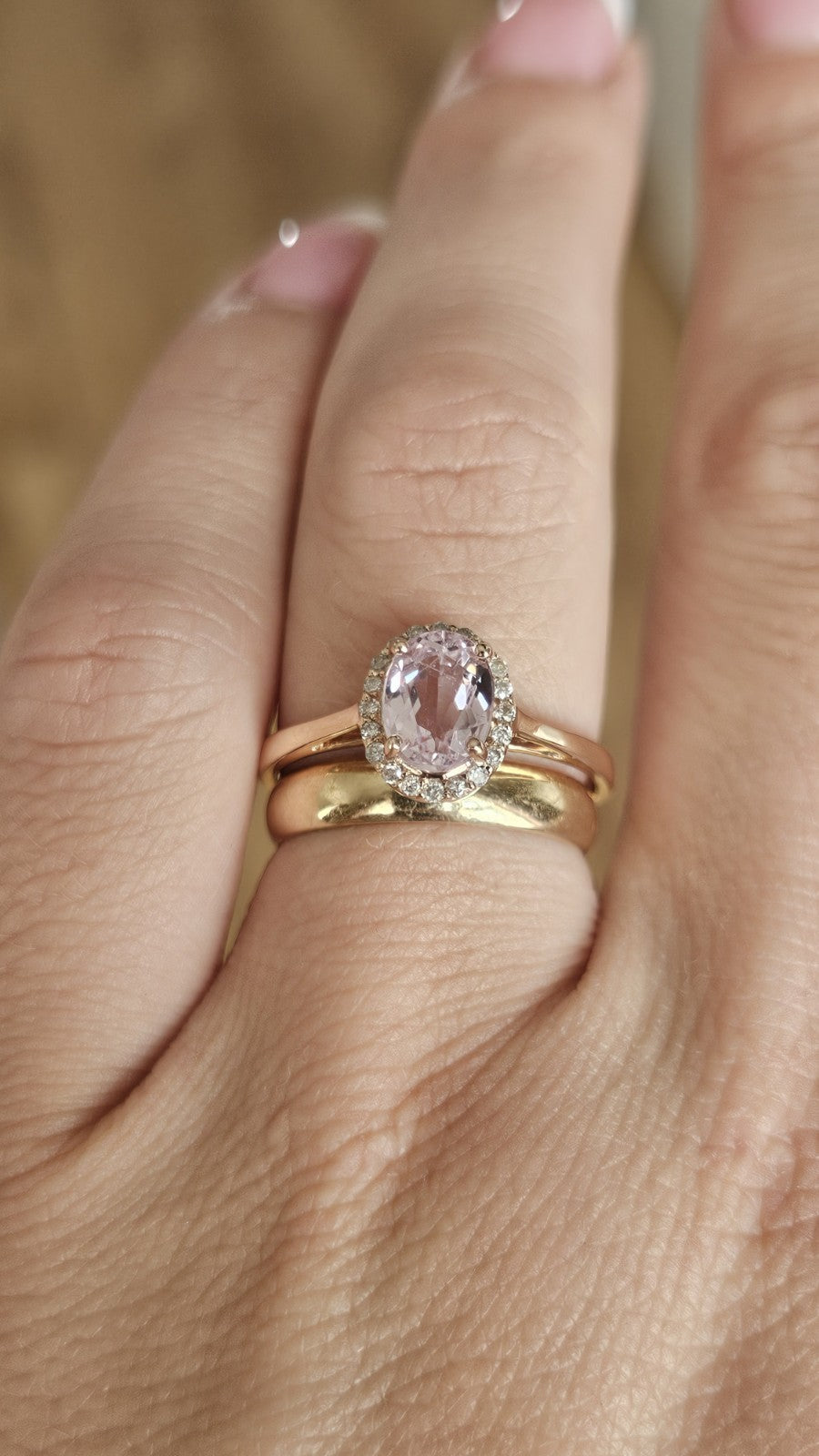 🌸 9ct Rose Gold Morganite & Diamond Halo Ring | Natural Morganite Size T 3.00g
