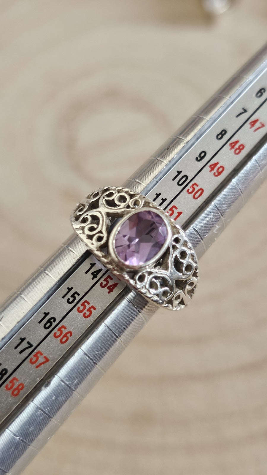 925 Sterling Silver Amethyst Filigree Statement Ring – Size M – 5.51g