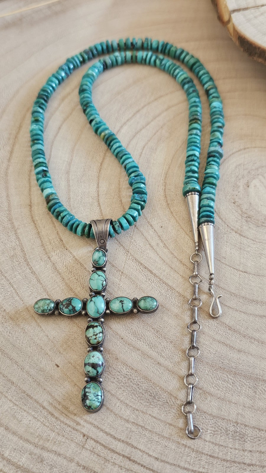 Ida Payton Navajo Sterling Silver Turquoise Cross Necklace 49.14g Signed