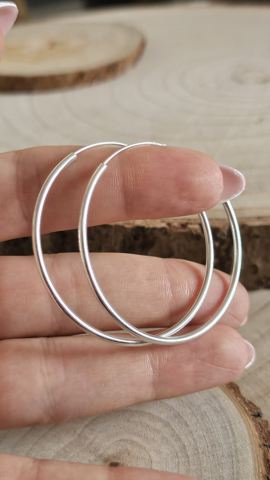 925 Sterling Silver Large Hoop Earrings 50mm Classic Thin Round Hoops , New