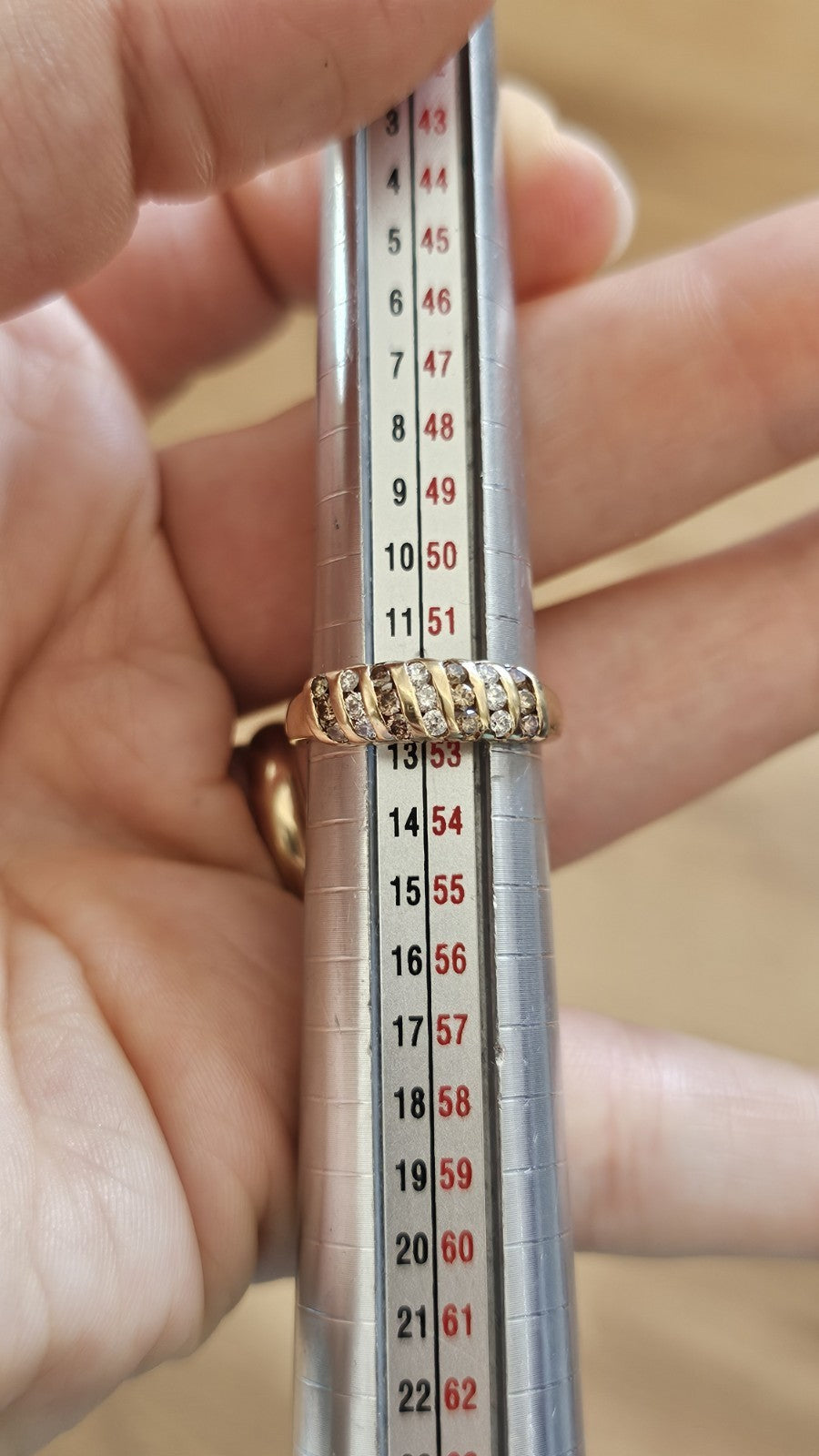9ct Yellow Gold 0.63ct Champagne & White Diamond Three-Row Ring - Size L 1/2