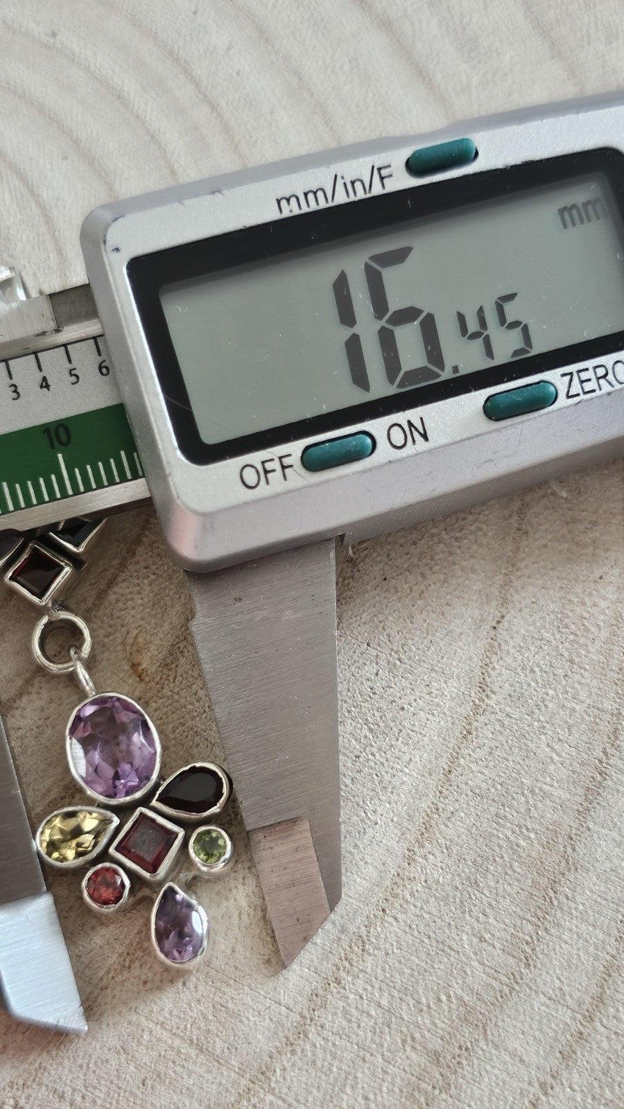 925 Sterling Silver Multi Gemstone Long Pendant Amethyst Garnet Iolite Citrine