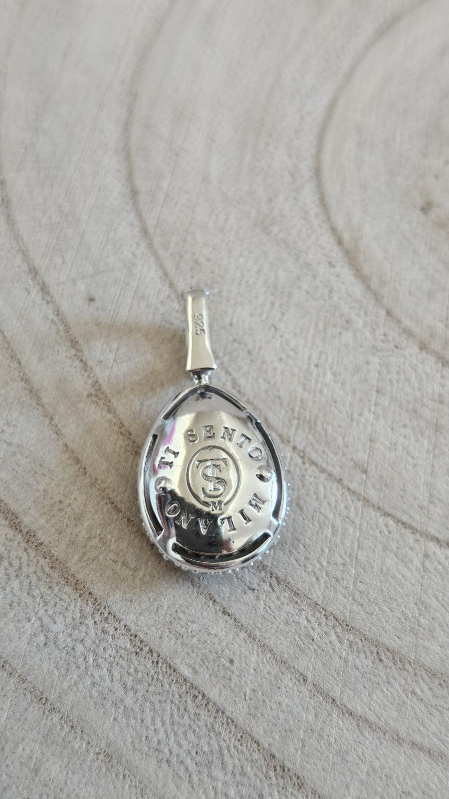 TI SENTO Milano 925 Sterling Silver CZ Pavé Oval Snap On Bale Pendant 3.68g