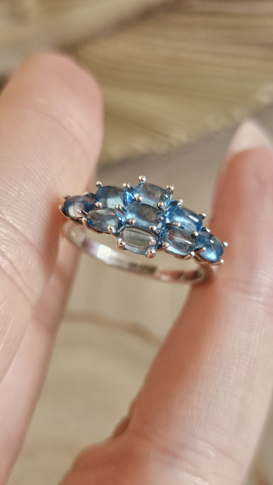TGGC 925 Sterling Silver Blue Topaz Cabochon Cluster Ring Size R 1/2