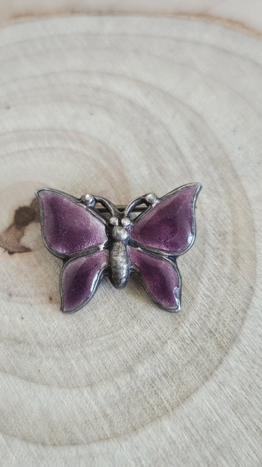 Vintage Silver Purple Enamel Butterfly Brooch Pin 21.6mm 3g
