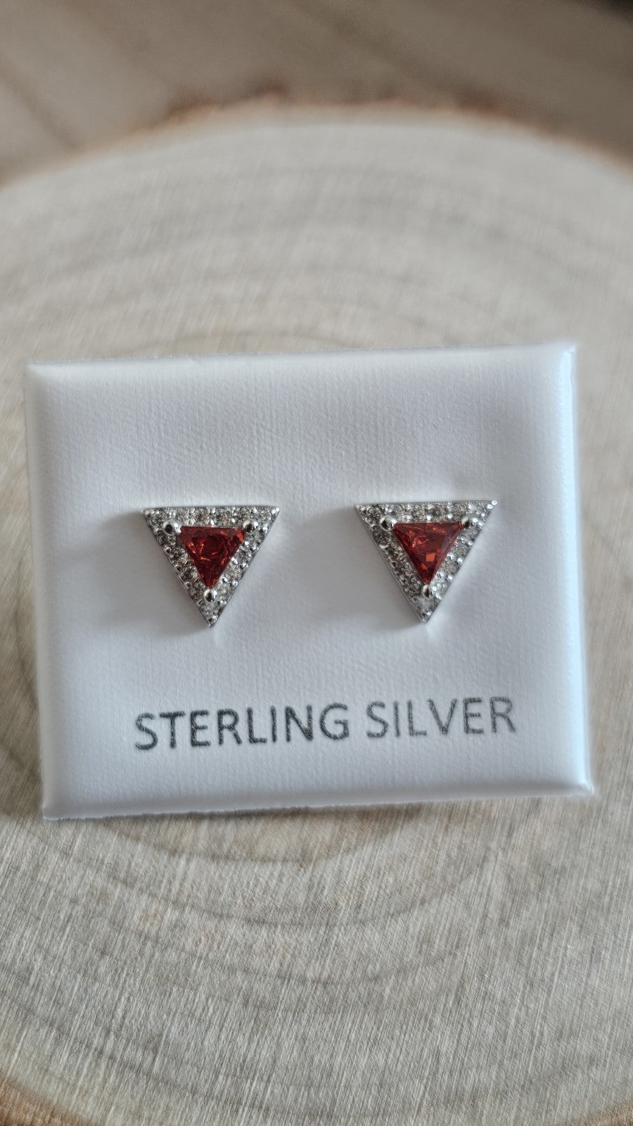 925 Sterling Silver Garnet Red CZ Triangle Stud Earrings 8.78mm