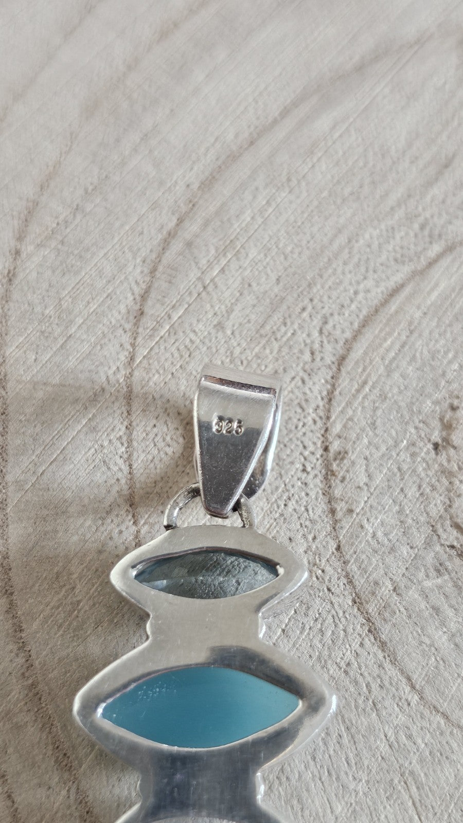 925 Sterling Silver Blue Chalcedony & Blue Topaz Gemstone Pendant – Length 62mm