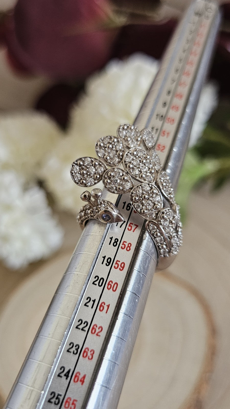 TGGC 925 Silver Natural Zircon Amethyst Peacock Ring Adjustable P 1/2