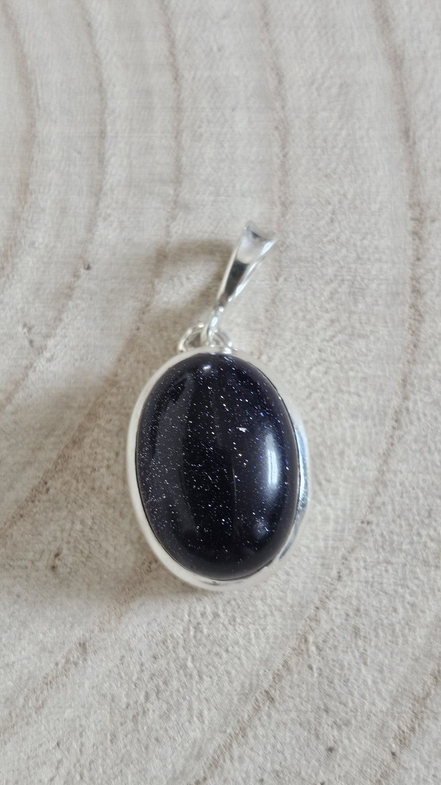925 Sterling Silver Blue Goldstone Oval Pendant 6.40g , Length 31.63mm